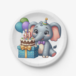 14e verjaardag olifant papieren bordje