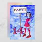 14e verjaardag partij bord uitnodiging (Voorkant / Achterkant)