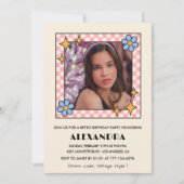 14e verjaardag uitnodiging Retro Groovy Blue Flora (Voorkant)