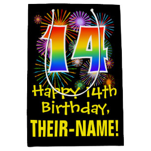 14e verjaardag: Vuurwapenpatroon en regenboog 14 Medium Cadeauzakje