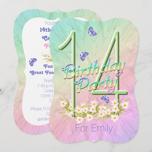 14e Verjaardagsfeest Rainbow Garden Uitnodigingen (Voorkant / Achterkant)
