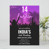 14e verjaardagsfeestje roze neon uitnodiging (Staand voorkant)