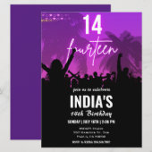 14e verjaardagsfeestje roze neon uitnodiging (Voorkant / Achterkant)