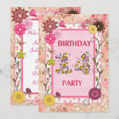 14ème anniversaire invitation fête avec cadre fleu (Devant / Derrière)