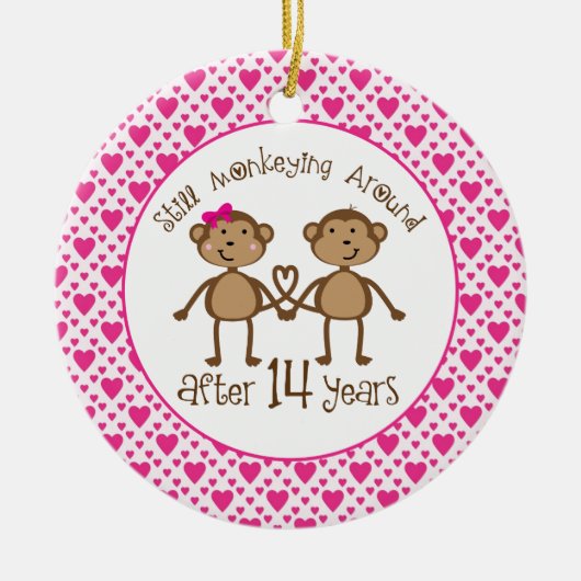 14ème Ornement d'amour de singe d'anniversaire (Devant)