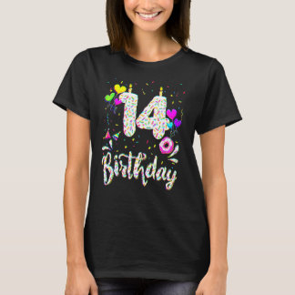 14th Birthday Girl Tee 14 Years Old Bday Doughnut  T-shirt