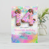 14th Birthday Girls Invitation Kaart (Staand voorkant)