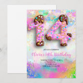 14th Birthday Girls Invitation Kaart (Voorkant / Achterkant)