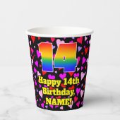 14th Birthday: Loving Hearts Pattern, Rainbow 14 Papieren Bekers (Voorkant)