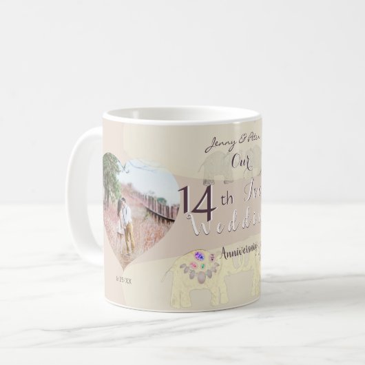 14th Wedding Anniversary Ivory  Coffee Mug Koffiemok (Voorkant links)
