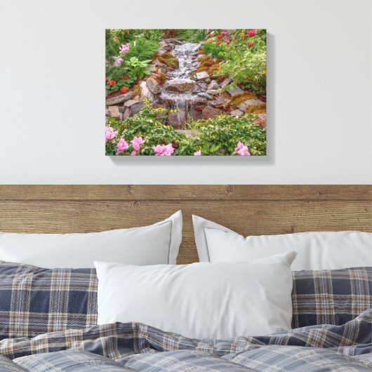 14x11 stromende waterval met bronbloemen canvas afdruk (Insitu (Slaapkamer))