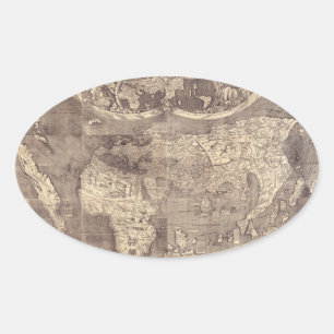 1507 Martin Waldseemuller Wereldkaart Ovale Sticker