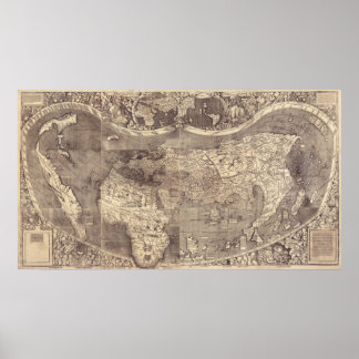 1507 Martin Waldseemuller Wereldkaart Poster