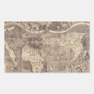 1507 Martin Waldseemuller Wereldkaart Rechthoekige Sticker