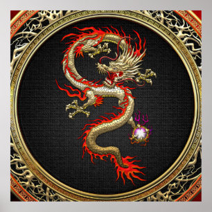 [150] Golden Chinese Dragon Fucanglong Poster