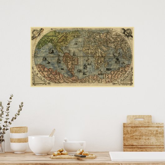 1565 Ferando Berteli (Fernando Bertelli) Wereldkaa Poster (Keuken)