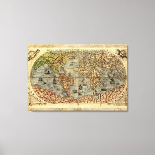1565 Forlani Antieke Wereldkaart Renaissance Canvas Afdruk