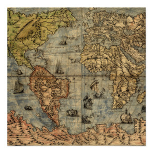 1565 Forlani Antieke Wereldkaart Vintage Cartograf Perfect Poster