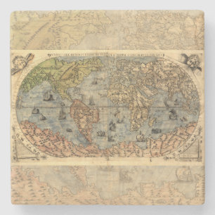 1565 Forlani Antieke Wereldkaart Vintage Cartograf Stenen Onderzetter
