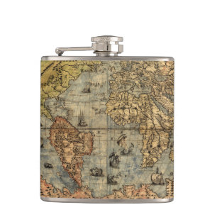 1565 Forlani AntiquevWereldkaart Renaissance Heupfles