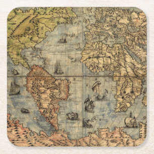 1565 Forlani AntiquevWereldkaart Renaissance Vierkante Kartonnen Onderzetter