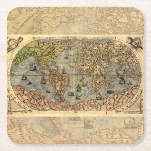 1565 Forlani AntiquevWereldkaart Renaissance Vierkante Kartonnen Onderzetter