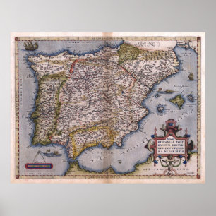 1570 Spanje Renaissance Map Poster