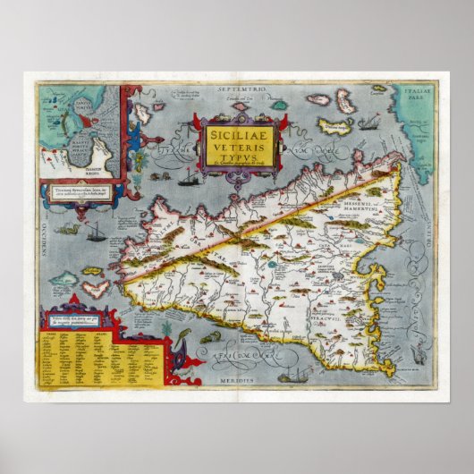 1592 Sicilië Renaissance Map Poster (Voorkant)