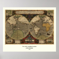 1595  Wereldkaart van Jodocus Hondius