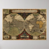 1595  Wereldkaart van Jodocus Hondius