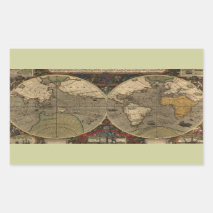 1595  Wereldkaart van Jodocus Hondius Rechthoekige Sticker
