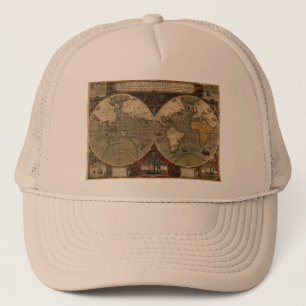 1595 Wereldkaart van Jodocus Hondius Trucker Pet