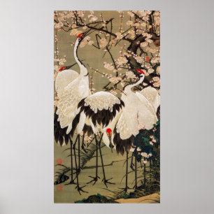 15. 梅 群 図, 若 冲 Plum Blossom & Cranes, Jakuchüu Poster
