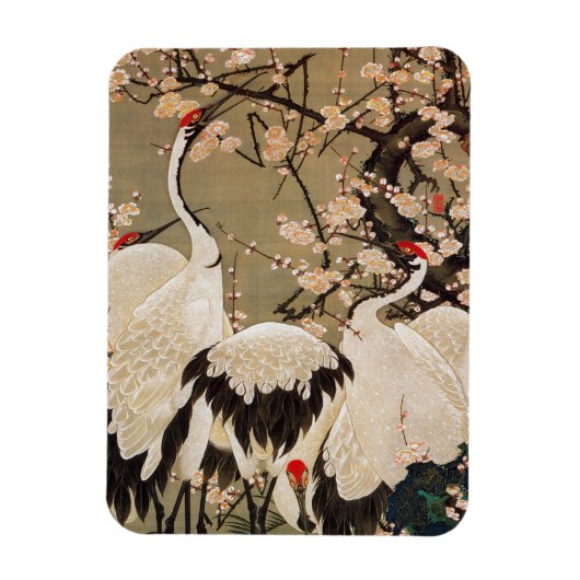 15. 梅 群 図, 若 Plum Blossom & Cranes, Jakuchüu Magneet (Verticaal)