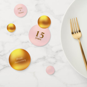 15 e Anniversaire Gold & Pink Table Confetti