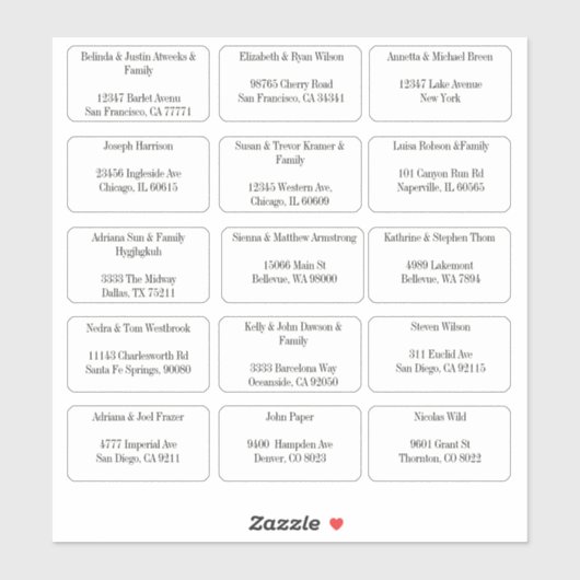 15 Eenvoudige individuele gast naam adres Sticker (Vel)