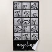 15 foto collage met scriptnaam - zwart wit strandlaken (Voorkant)