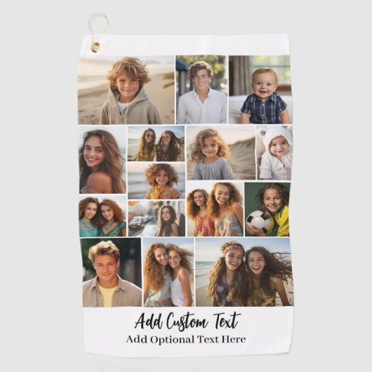 15 Fotocollage - Aangepaste tekst - Zwart-wit Golfhanddoek (Voorkant)