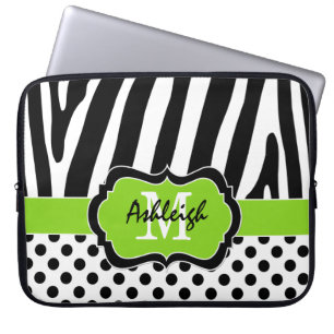 15-inch Limoen zwarte Zebra Stripes Polka Dot note Laptop Sleeve