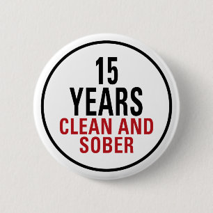 15 jaar schoon en nuchter ronde button 5,7 cm