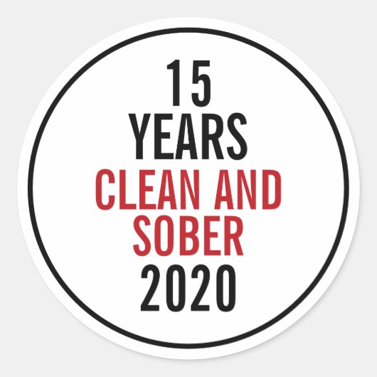 15 jaar schoon en sober 2020 ronde sticker (Voorkant)