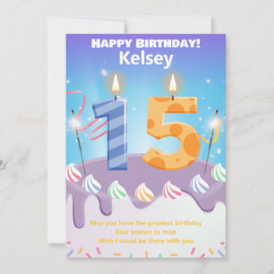 15-jarige Happy Birthday-kaart gepersonaliseerd