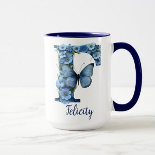 15 onces Floral Blue Monogrammed Café Mug