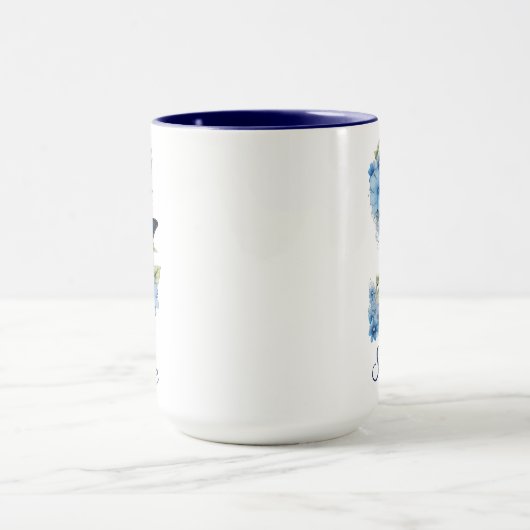 15 onces Floral Blue Monogrammed Café Mug (Centre)