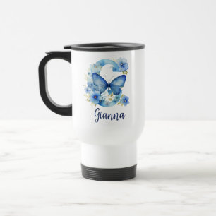 15 oz Bloemen Blauw Monogrammed Reizen Mok
