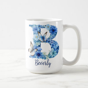 15 oz Floral Blue Monogrammed Coffee Mok