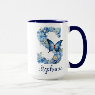 15 oz Floral Blue Monogrammed Coffee Mok