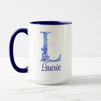 15 oz Monogrammed Waterverf Blues en Floral Mok