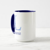 15 oz Mug personnalisé aquarelle bleue et florale (Devant gauche)