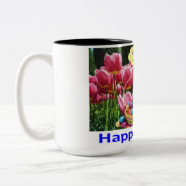 15 oz twee toon mok. Fijne Pasen. alpaca/konijn Tweekleurige Koffiemok